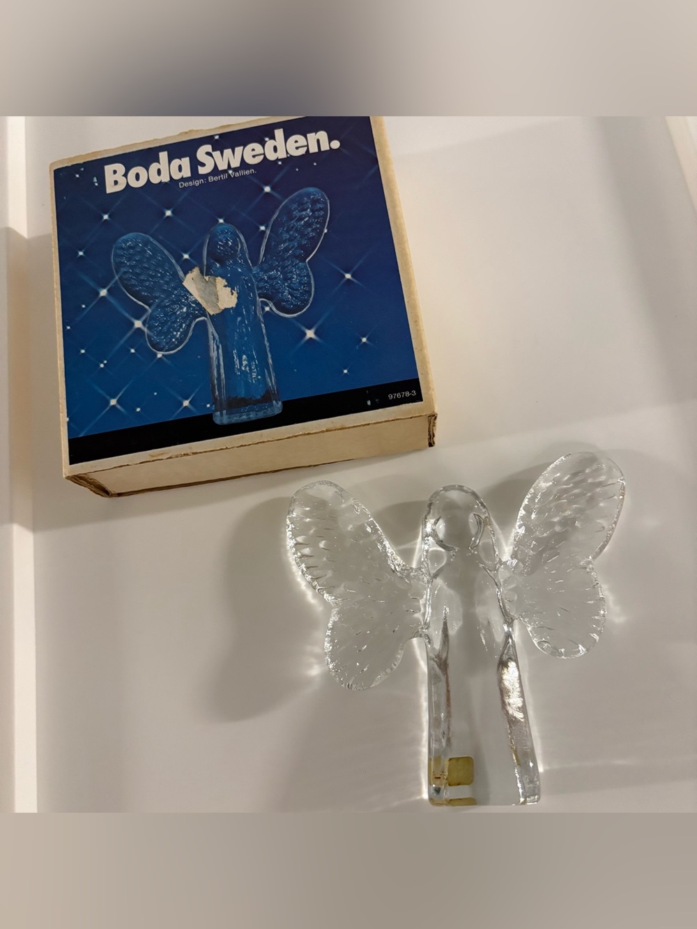 Vintage Boda Sweden Clear Crystal Glass Angel Figurine